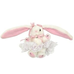 Vintage Ballerina Bunny Plush White Pink Lace Tutu Floppy Ears Easter 5.5 Inch